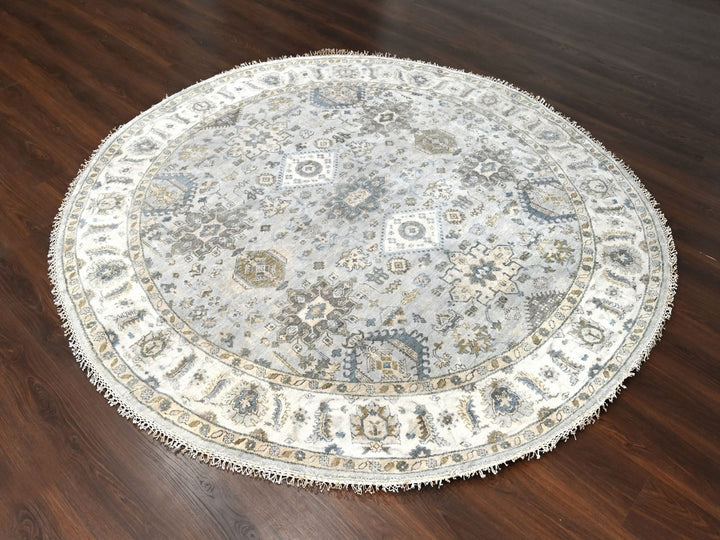 8'0" x 8'0" New Hand Knotted Grey Wool Round Oriental Rug - MOA10284746