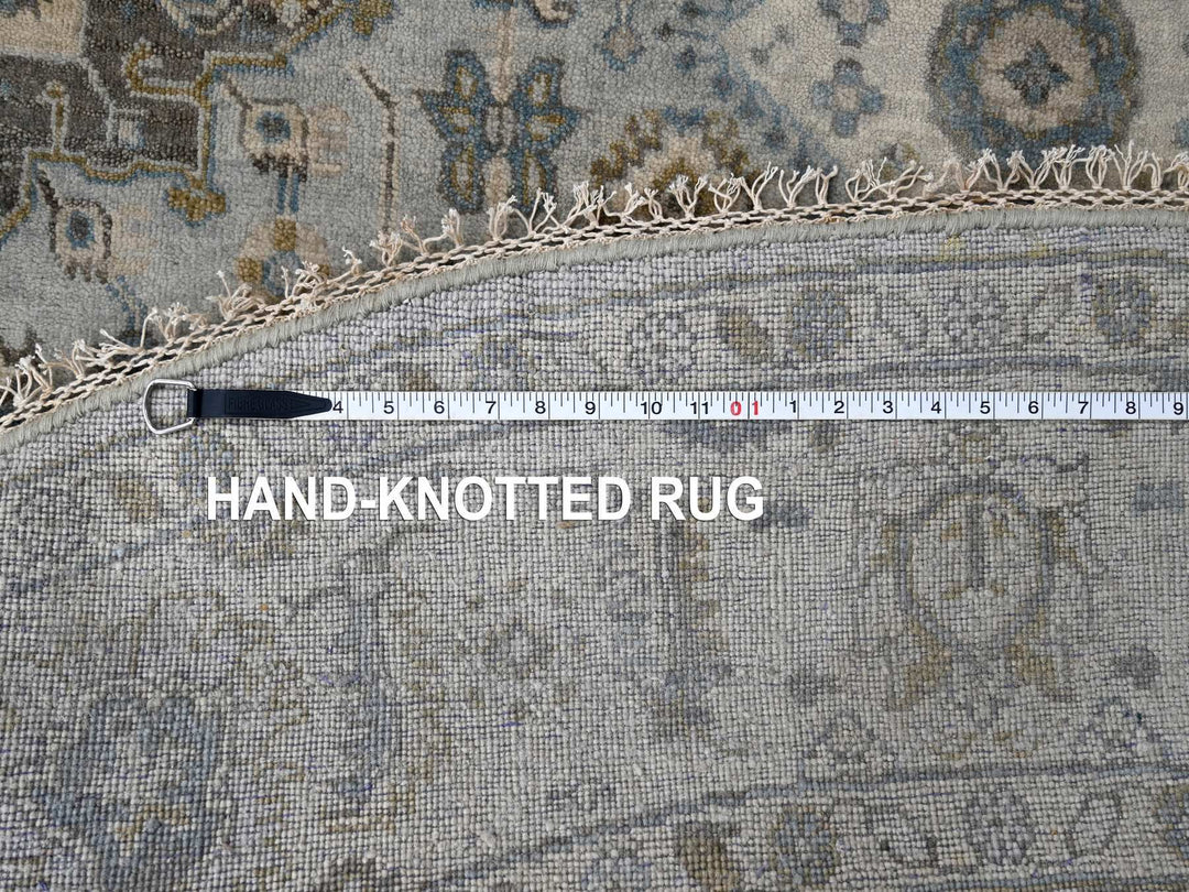 8'0" x 8'0" New Hand Knotted Grey Wool Round Oriental Rug - MOA10284746