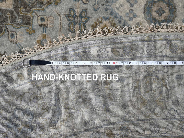 8'0" x 8'0" New Hand Knotted Grey Wool Round Oriental Rug - MOA10284746