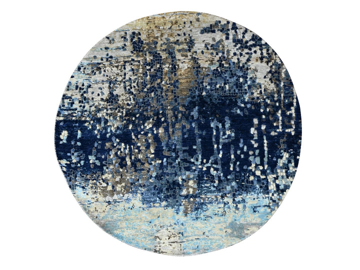 5'10" x 5'11" New Hand Knotted Blue Wool & Silk Round Oriental Rug - MOA10284752