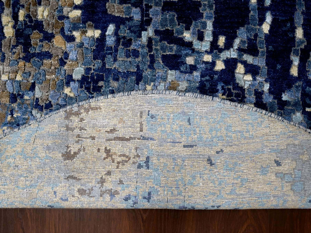 5'10" x 5'11" New Hand Knotted Blue Wool & Silk Round Oriental Rug - MOA10284752