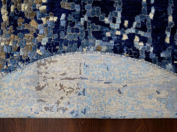 5'10" x 5'11" New Hand Knotted Blue Wool & Silk Round Oriental Rug - MOA10284752