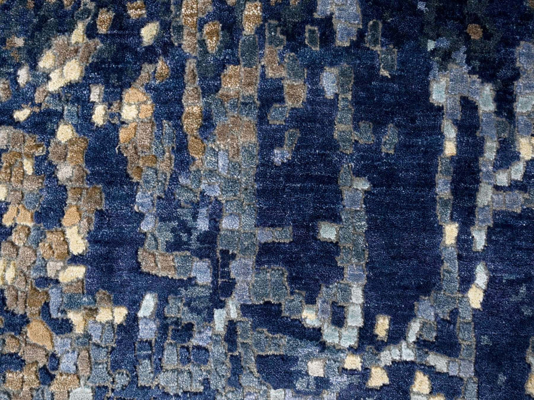 5'10" x 5'11" New Hand Knotted Blue Wool & Silk Round Oriental Rug - MOA10284752