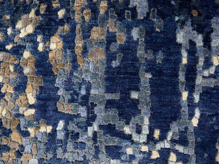 5'10" x 5'11" New Hand Knotted Blue Wool & Silk Round Oriental Rug - MOA10284752