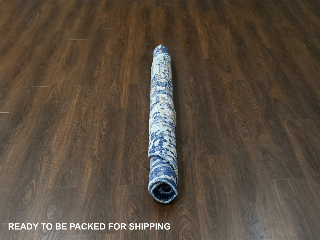 5'10" x 5'11" New Hand Knotted Blue Wool & Silk Round Oriental Rug - MOA10284752