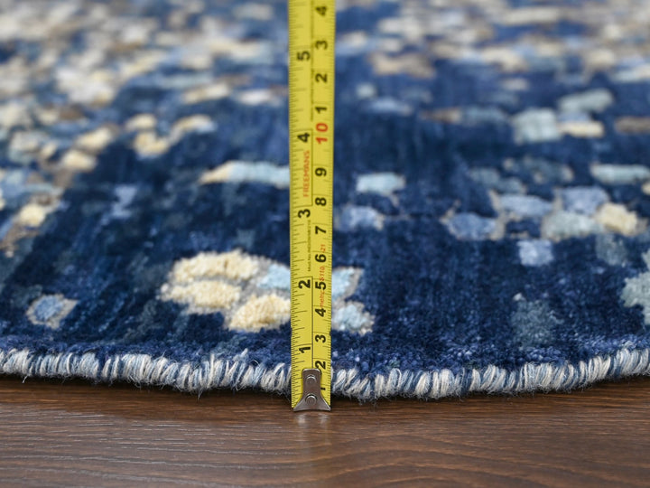 5'10" x 5'11" New Hand Knotted Blue Wool & Silk Round Oriental Rug - MOA10284752