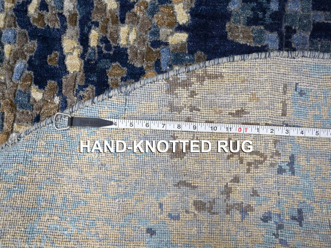 5'10" x 5'11" New Hand Knotted Blue Wool & Silk Round Oriental Rug - MOA10284752