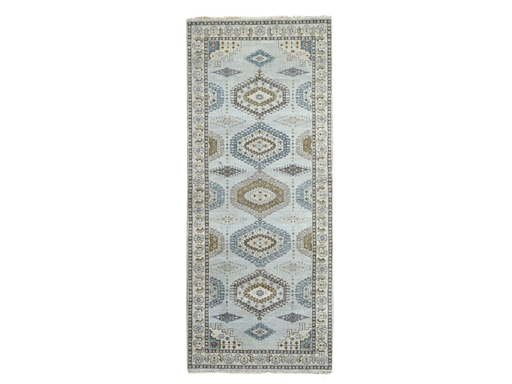 4'0" x 10'1" New Hand Knotted Grey Wool Runner Oriental Rug - MOA10284759