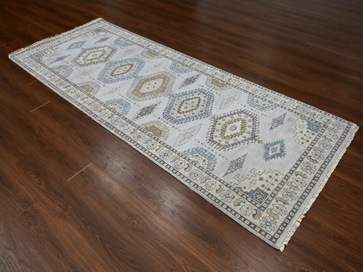 4'0" x 10'1" New Hand Knotted Grey Wool Runner Oriental Rug - MOA10284759
