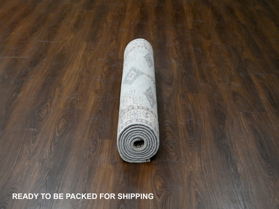 4'0" x 10'1" New Hand Knotted Grey Wool Runner Oriental Rug - MOA10284759