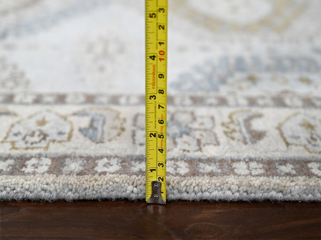 4'0" x 10'1" New Hand Knotted Grey Wool Runner Oriental Rug - MOA10284759