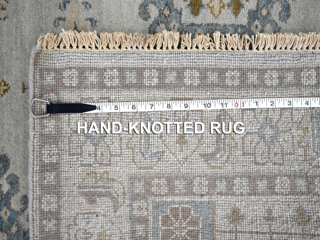 4'0" x 10'1" New Hand Knotted Grey Wool Runner Oriental Rug - MOA10284759