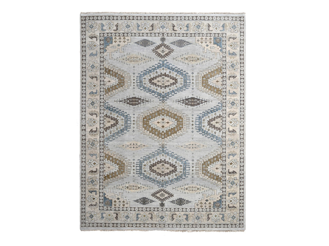 9'1" x 11'11" New Hand Knotted Grey Wool Rectangle Oriental Rug - MOA10284760