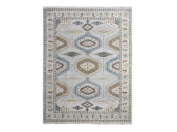 9'1" x 11'11" New Hand Knotted Grey Wool Rectangle Oriental Rug - MOA10284760
