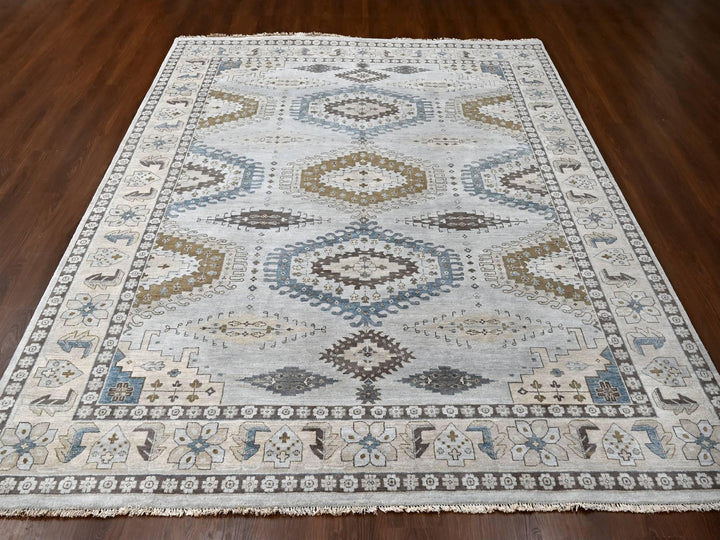 9'1" x 11'11" New Hand Knotted Grey Wool Rectangle Oriental Rug - MOA10284760