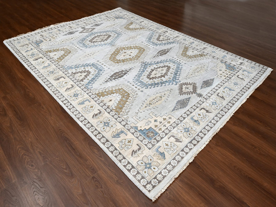 9'1" x 11'11" New Hand Knotted Grey Wool Rectangle Oriental Rug - MOA10284760