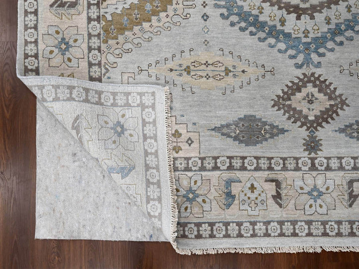 9'1" x 11'11" New Hand Knotted Grey Wool Rectangle Oriental Rug - MOA10284760