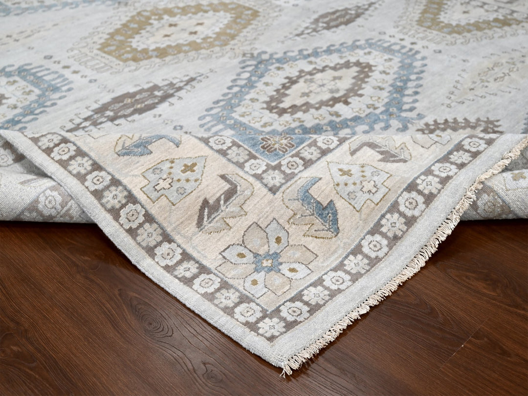 9'1" x 11'11" New Hand Knotted Grey Wool Rectangle Oriental Rug - MOA10284760