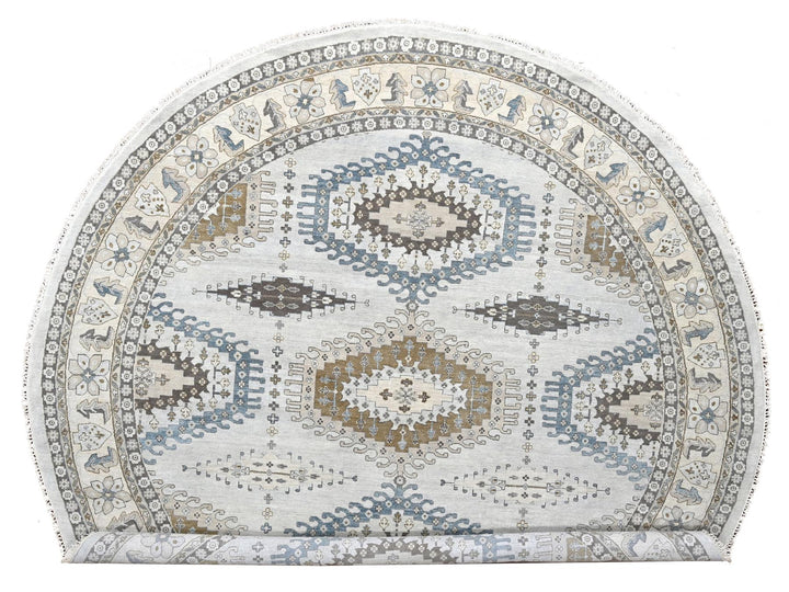 12'0" x 12'0" New Hand Knotted Grey Wool Round Oriental Rug - MOA10284762