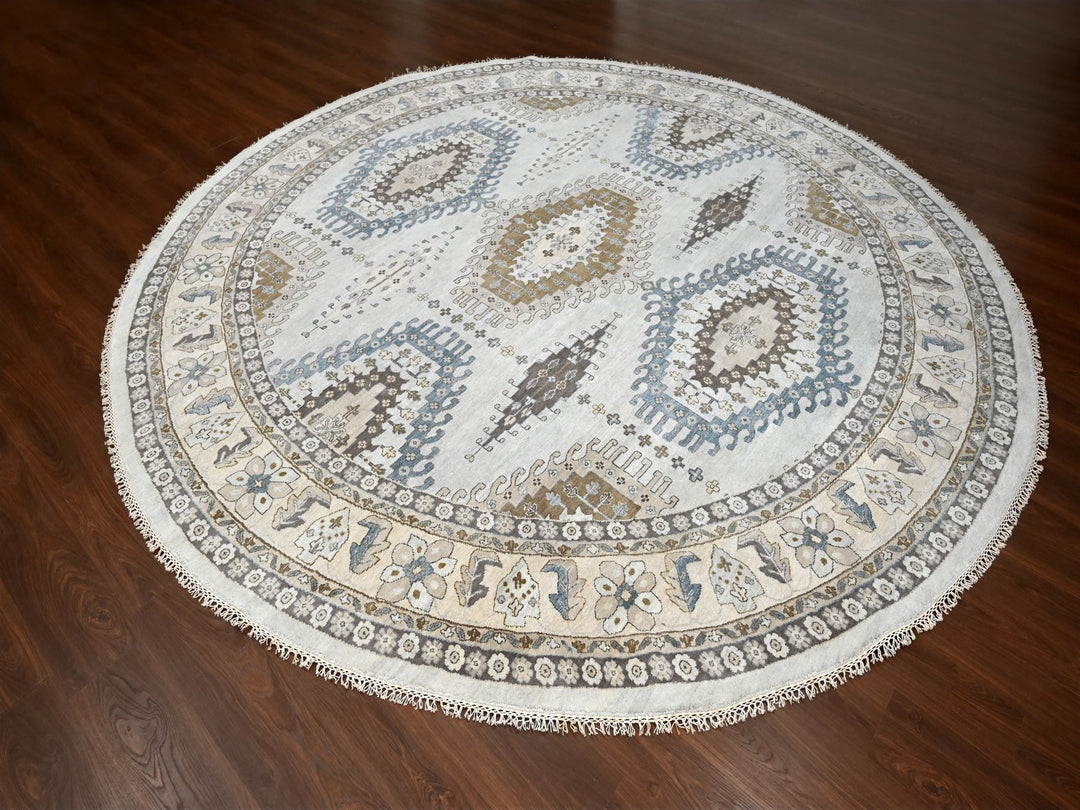 12'0" x 12'0" New Hand Knotted Grey Wool Round Oriental Rug - MOA10284762