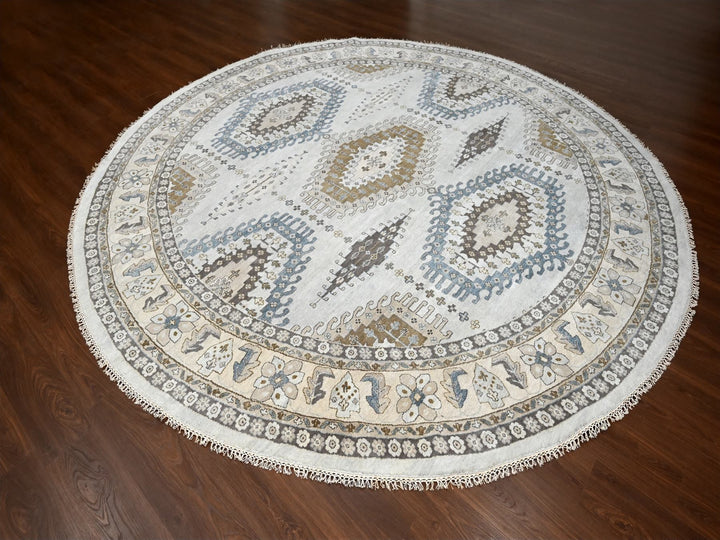 12'0" x 12'0" New Hand Knotted Grey Wool Round Oriental Rug - MOA10284762