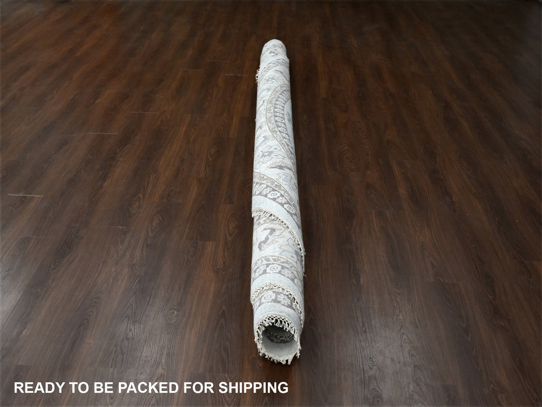 12'0" x 12'0" New Hand Knotted Grey Wool Round Oriental Rug - MOA10284762