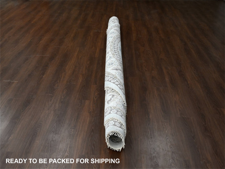 12'0" x 12'0" New Hand Knotted Grey Wool Round Oriental Rug - MOA10284762