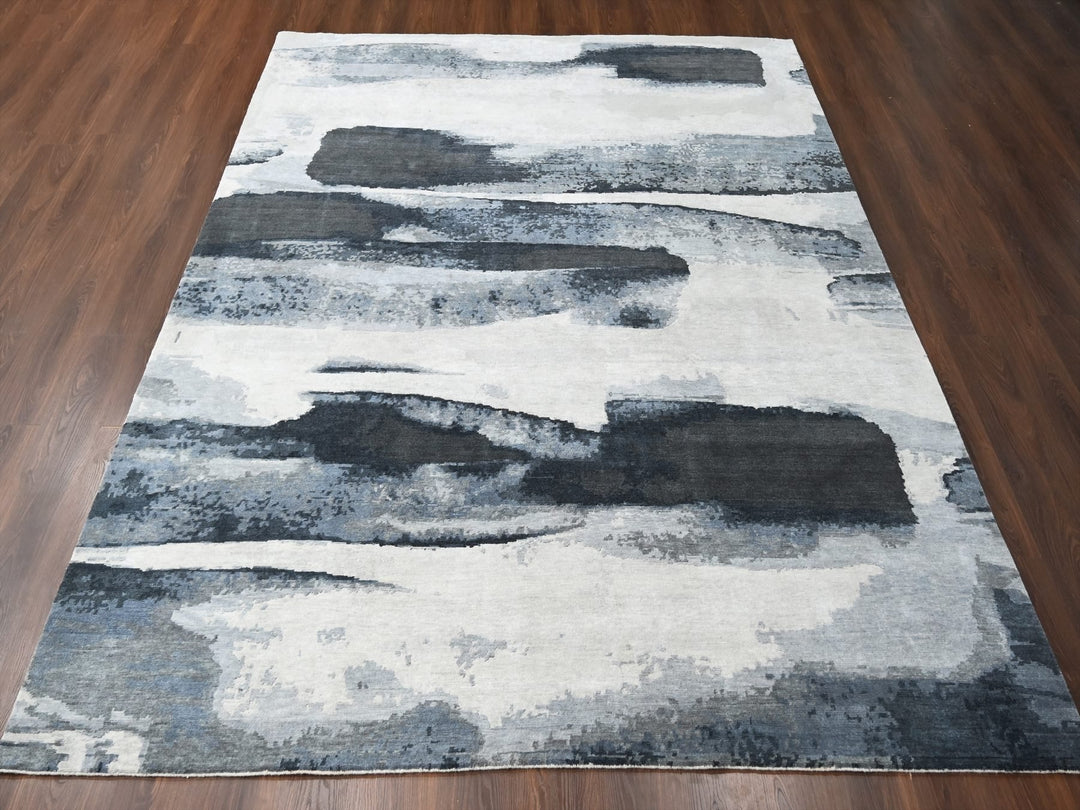 8'10" x 11'9" New Hand Knotted Black Wool Rectangle Oriental Rug - MOA10284764