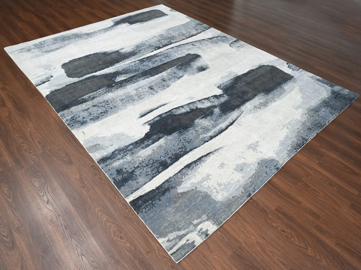 8'10" x 11'9" New Hand Knotted Black Wool Rectangle Oriental Rug - MOA10284764