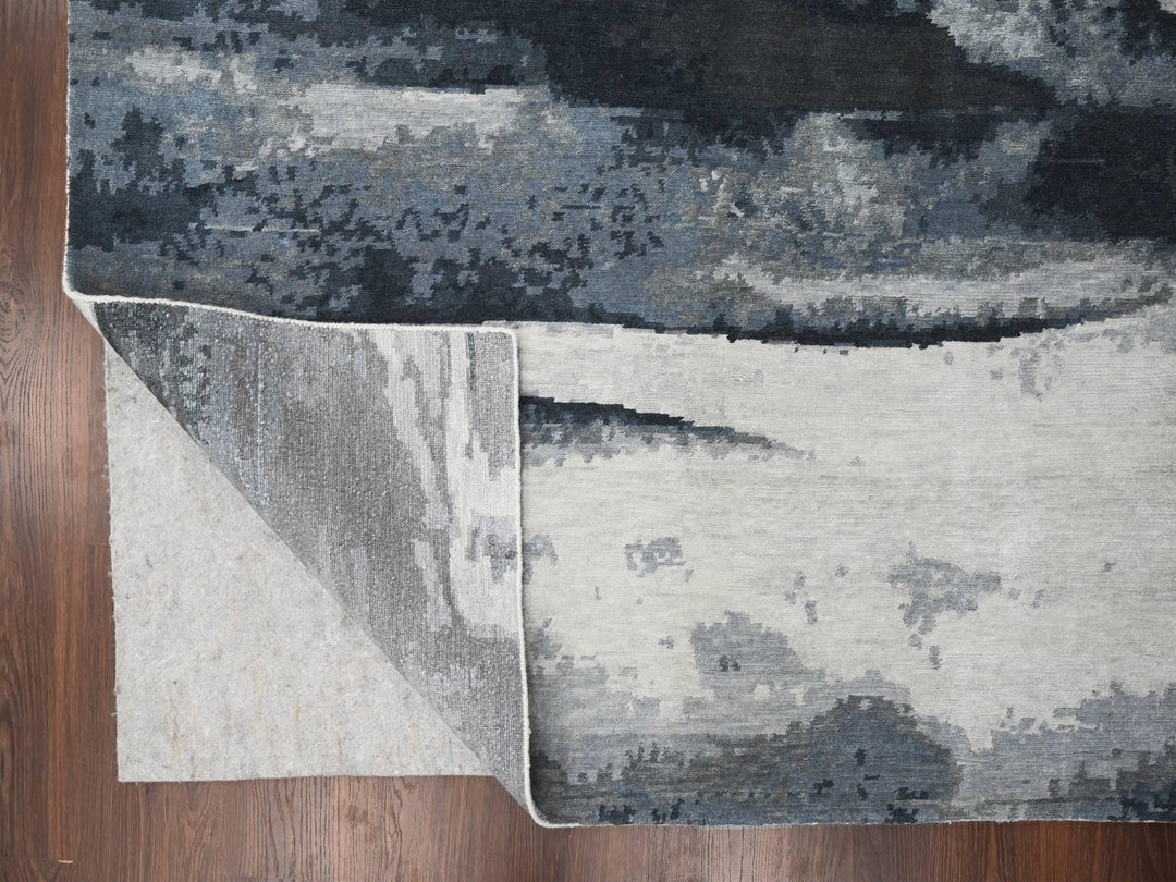 8'10" x 11'9" New Hand Knotted Black Wool Rectangle Oriental Rug - MOA10284764