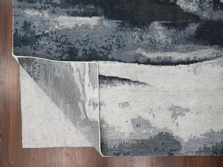8'10" x 11'9" New Hand Knotted Black Wool Rectangle Oriental Rug - MOA10284764