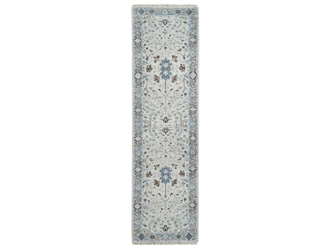 2'6" x 9'10" New Hand Knotted Grey Wool Runner Oriental Rug - MOA10284771
