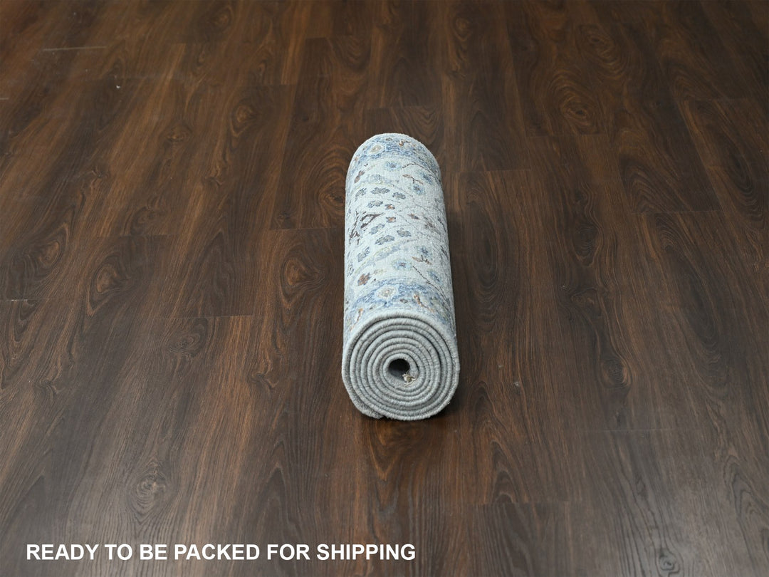 2'6" x 9'10" New Hand Knotted Grey Wool Runner Oriental Rug - MOA10284771