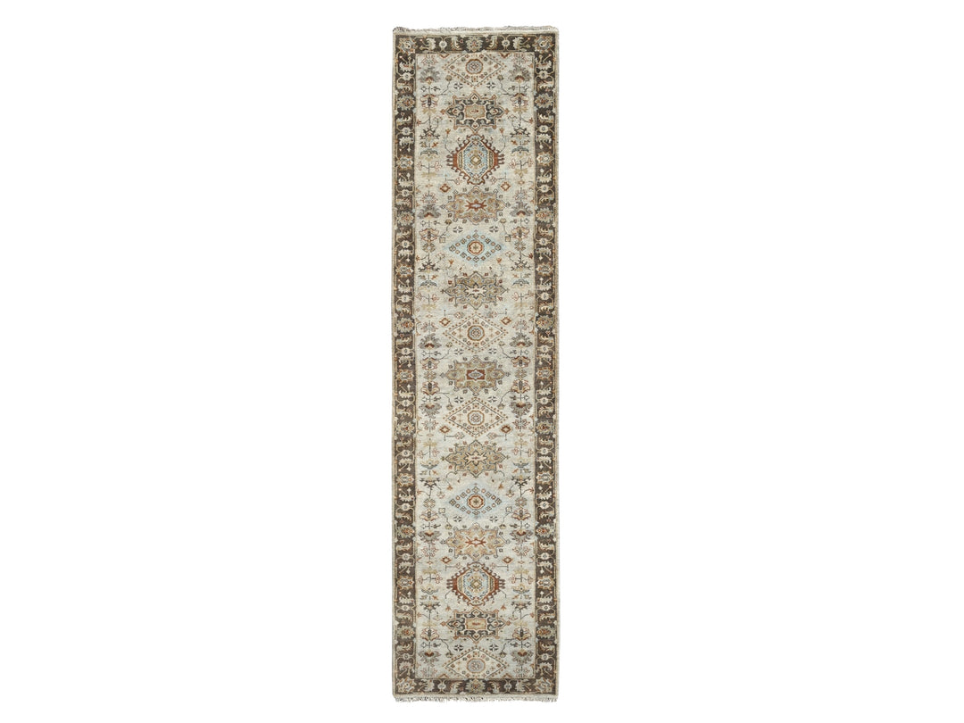 2'8" x 12'0" New Hand Knotted Grey Wool Runner Oriental Rug - MOA10284785