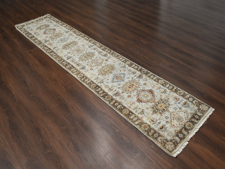 2'8" x 12'0" New Hand Knotted Grey Wool Runner Oriental Rug - MOA10284785