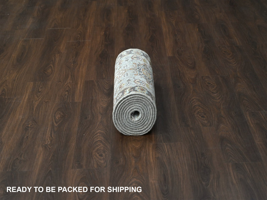 2'8" x 12'0" New Hand Knotted Grey Wool Runner Oriental Rug - MOA10284785