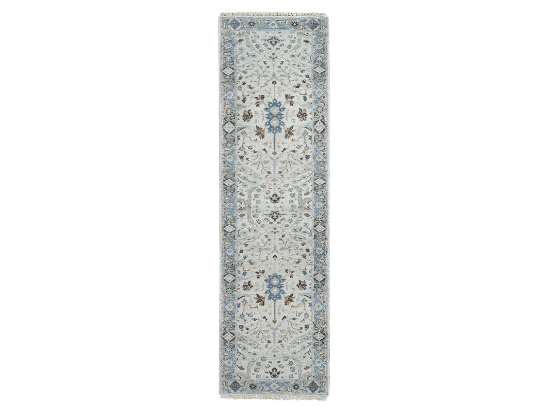 2'6" x 9'10" New Hand Knotted Grey Wool Runner Oriental Rug - MOA10284786