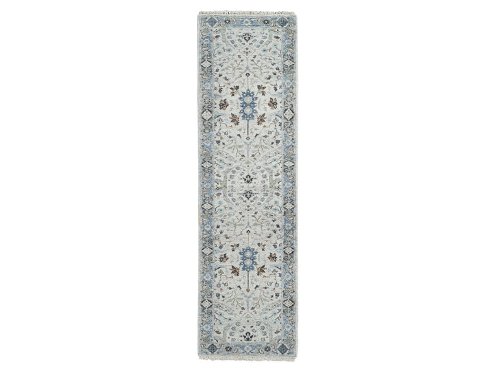 2'6" x 9'10" New Hand Knotted Grey Wool Runner Oriental Rug - MOA10284786