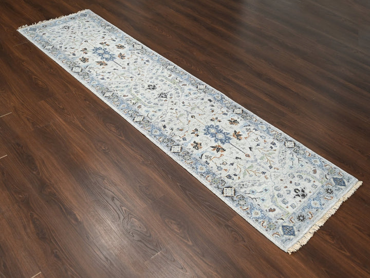 2'6" x 9'10" New Hand Knotted Grey Wool Runner Oriental Rug - MOA10284786