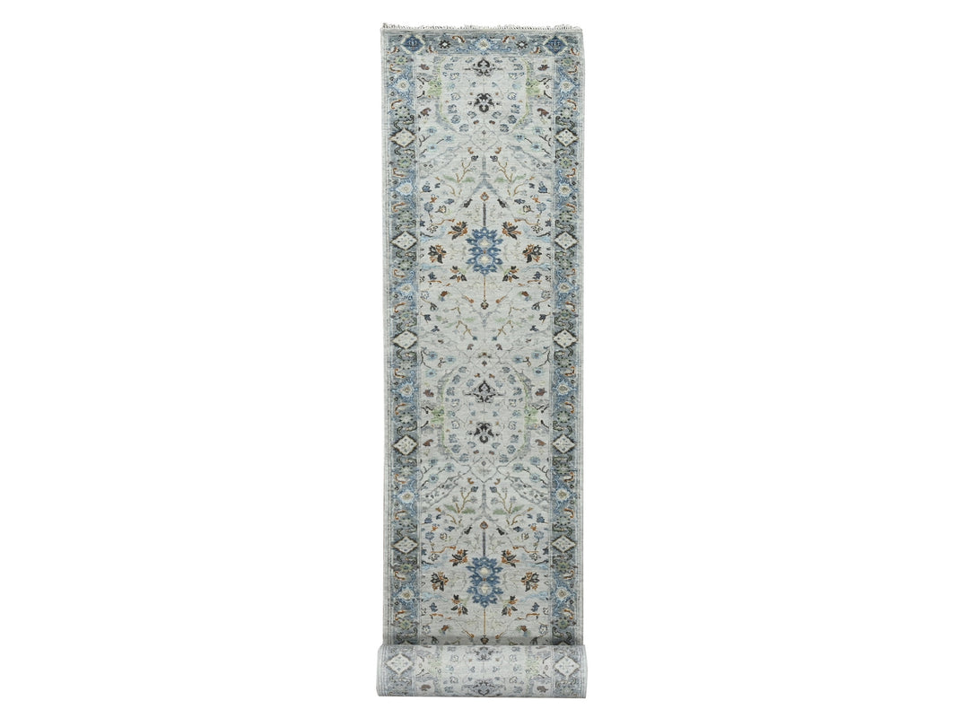 2'6" x 19'9" New Hand Knotted Grey Wool Runner Oriental Rug - MOA10284792