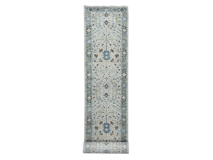 2'6" x 19'9" New Hand Knotted Grey Wool Runner Oriental Rug - MOA10284792