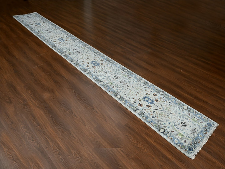 2'6" x 19'9" New Hand Knotted Grey Wool Runner Oriental Rug - MOA10284792