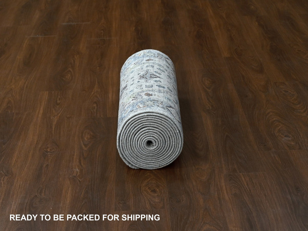 2'6" x 19'9" New Hand Knotted Grey Wool Runner Oriental Rug - MOA10284792