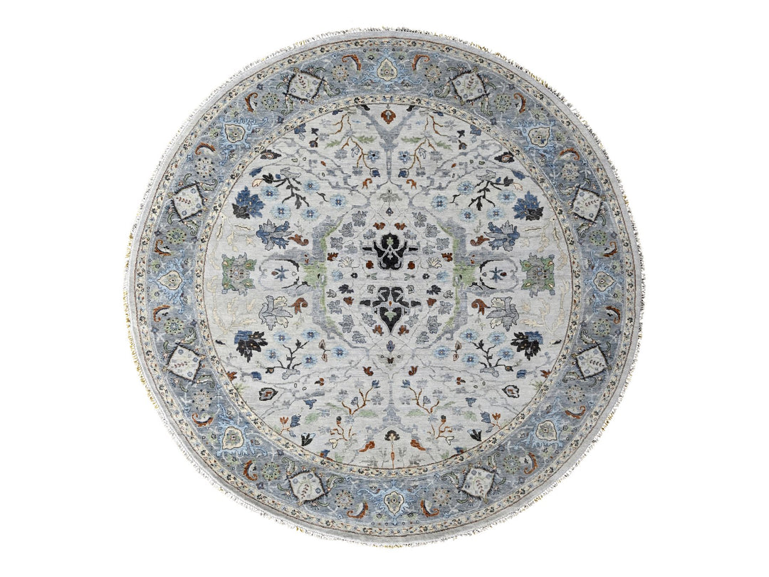 9'10" x 9'10" New Hand Knotted Grey Wool Round Oriental Rug - MOA10284794