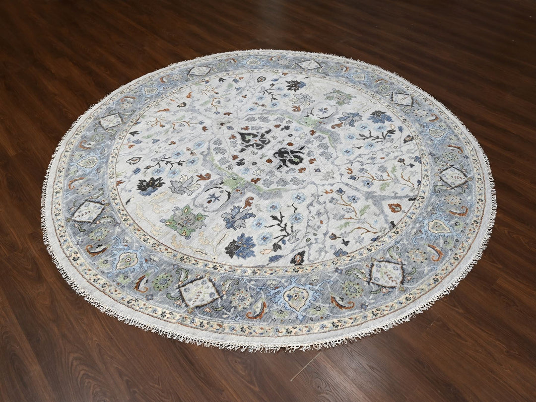 9'10" x 9'10" New Hand Knotted Grey Wool Round Oriental Rug - MOA10284794