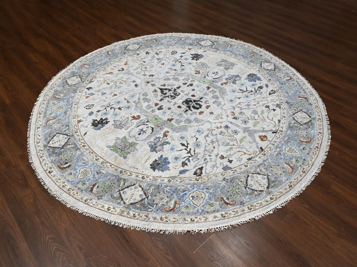 9'10" x 9'10" New Hand Knotted Grey Wool Round Oriental Rug - MOA10284794