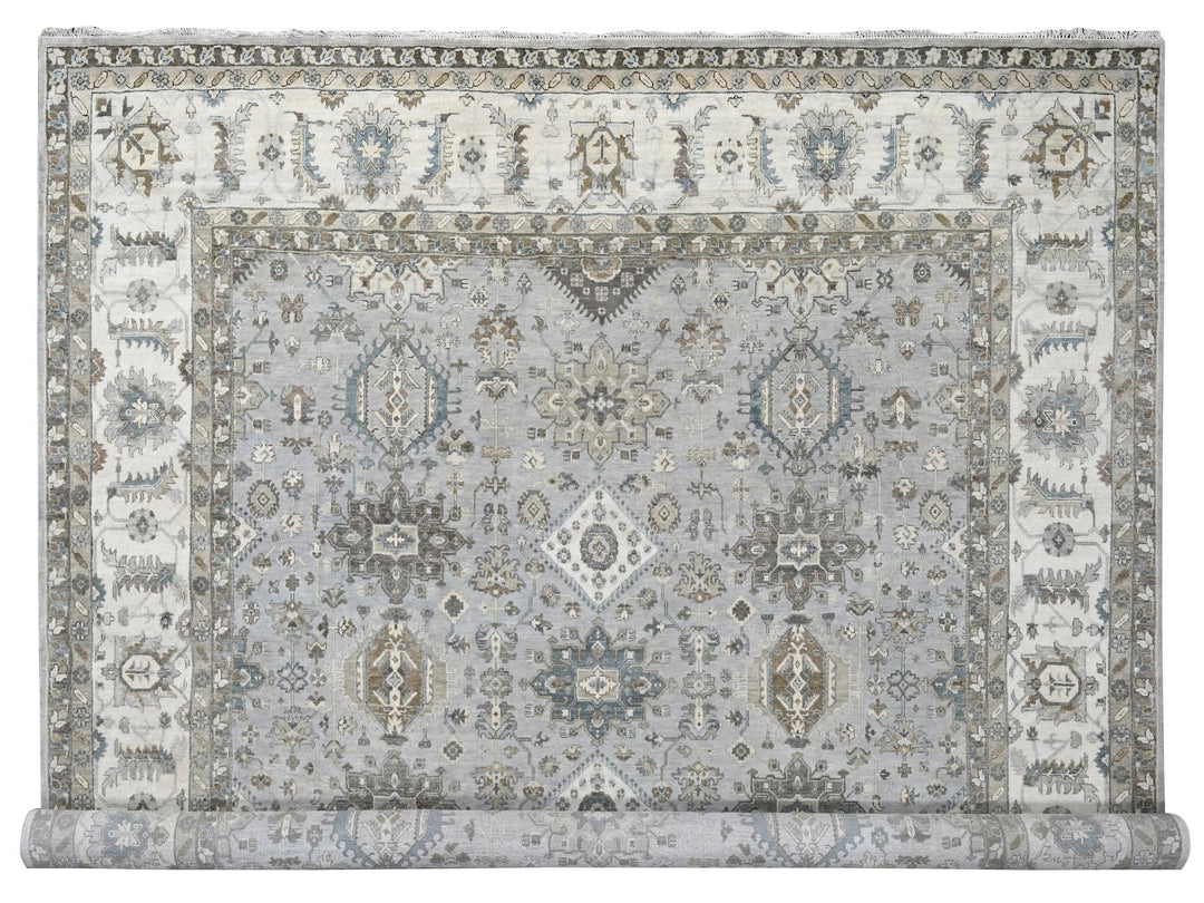 10'11" x 11'1" New Hand Knotted Grey Wool Square Oriental Rug - MOA10284798