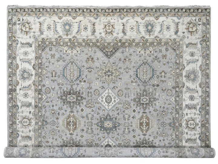 10'11" x 11'1" New Hand Knotted Grey Wool Square Oriental Rug - MOA10284798