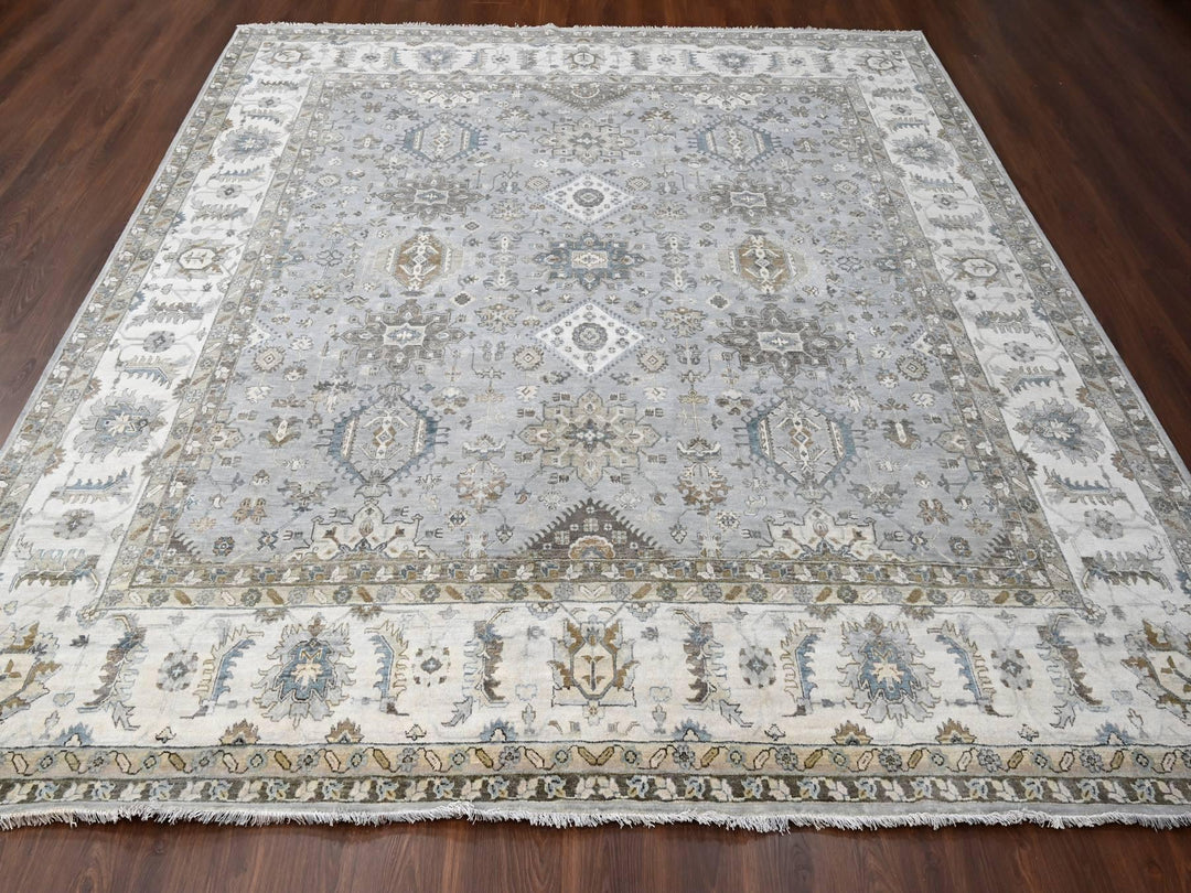 10'11" x 11'1" New Hand Knotted Grey Wool Square Oriental Rug - MOA10284798