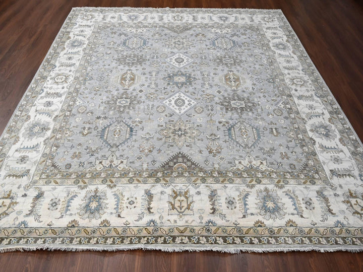 10'11" x 11'1" New Hand Knotted Grey Wool Square Oriental Rug - MOA10284798